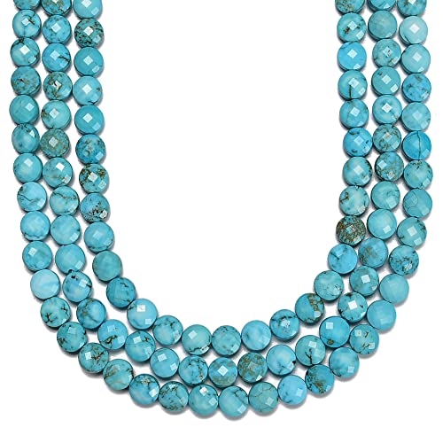 JM Design Blue Turquoise Faceted Coin Beads Size 6mm 15.5'' Strand for Jewelry Making - size: 6mm