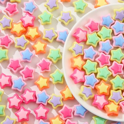 150pcs Acrylic Beads Colorful Rainbow Star Beads for Jewelry Making Handmade DIY Bracelet, Charms Keychain Craft Supplies - color: rainbow star