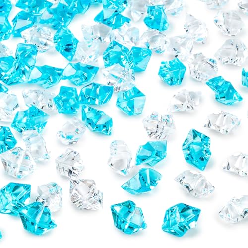 DomeStar 150PCS Fake Ice, Vase Filler Mixed Blue and Clear Fake Ice, Acrylic Crystals Aquarium Rocks Small Stones for Fish Tank Home Table Scatter Decoration - color: Mixed Blue
