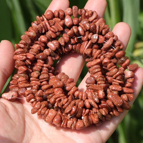 400Pcs Natural Chip Stone Beads for Jewelry Making Gold Sandstone & Blue Sandstone Pre-Drilled Irregular Healing Crystal Loose Beads for DIY Necklace Bracelet Earrings Ring Craft Supplies - color: Blue Sandstone + Gold Sandstone (2 Strands-62")