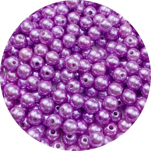 Pinhoollgo 300pcs Pearl Beads 8mm Round Pearl Beads with Hole for DIY Bracelet Necklace Jewelry Making Supplies Handmade Craft(Purple) - color: Purple, size: 8mm/300pcs