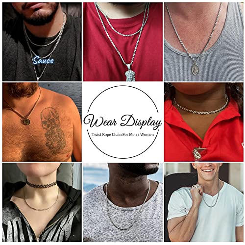 Twist Chain Necklace - Stainless Steel Rope Jewelry for Men & Women - size: 30 Inches, style: 2.5 mm Wide