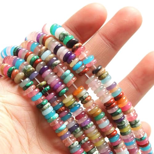 Natural Mulitcolor Rondelle Beads Natural Stone Disk Beads Loose Gemstone Spacer Bead for DIY Bracelet Necklace Jewelry Making（4 * 2mm 1 Strand 150pcs Mix03） - color: Mix03