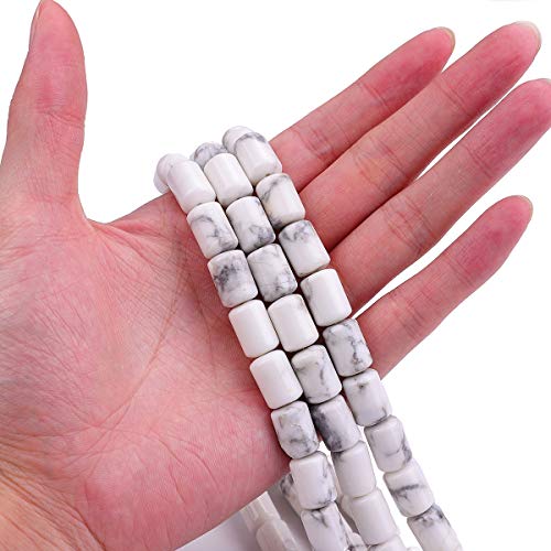 BEADIA Natural White Howlite Cylinder Stone Loose Semi Gemstone Beads for Jewelry Making 10mmx14mm 38cm - color: White Howlite, size: 10mm x 14mm