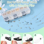 2200 Pieces Crimping Beads for Jewelry Making, Metal Crimp Tubes Tube Crimp Beads Jewelry Repair Kit with Crimping Pliers, Elastic Bracelet String and Bracelet Beading Wire for Necklaces Earring