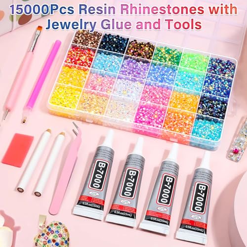 Audab Multicolor 4mm AB Rhinestone Kit with 16000pcs, 4pcs B7000 Jewelry Glue, Tools for Bedazzling Crafting, Graduation Cap, Jewelry, Shoes & Nails - size: 4mm