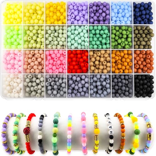 2100Pcs 6mm Matte Acrylic Round Beads for Jewelry Making, 28 Colors Frosted Round Beads for Bracelets Making Kit Candy Color Plastic Bubble Gum Bead Pastel Loose Bead Bulk for DIY Necklace Crafts - color: matte 6mm