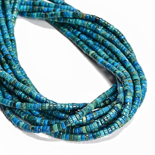 195 Pcs 2x4mm Turquoise Blue Sea Sediment Imperial Jasper Stone Bead Heishi Disc Beads for Bracelets Jewelry Making Crafts - color: Turquoise Blue Imperial Jasper, size: 2x4mm