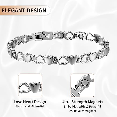 BioMag Magnetic Bracelet for Women, Titanium Steel Wristband Brazaletes for Pain Relief Solid Pure Copper Jewelry Gift with Adjustable Tool - color: Silver