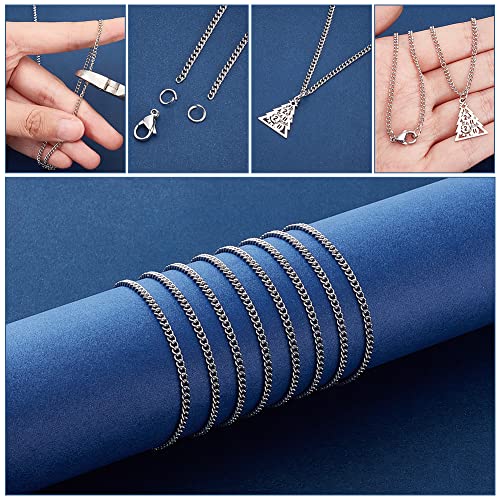 PH PandaHall 33 Feet 304 Stainless Steel Curb Cable Chain 2mm Link Necklace Chain with 20pcs Lobster Claw Clasps and 30pcs 6mm Open Jump Rings for Bracelets Necklaces Jewelry DIY Crafts Making