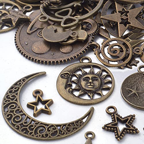 BronaGrand Celestial Pendant Charms,Sun Moon Star Cloud Charms Lightning Bolt Charms Jewelry Charms for Necklace Earrings Bracelet Jewelry - color: Bronze