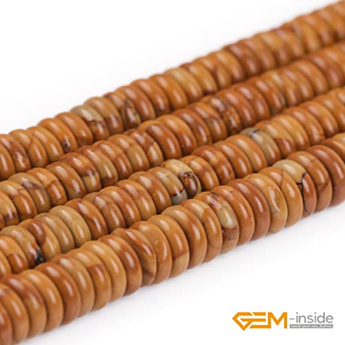 GEM-Inside 2x6mm Natural Yellow Wood Texture Jasper Stone Heishi Disc Rondelle Spacer Beads for Jewelry Making Full 15" Strand Energy Stone Healing Power Crystal - color: Yellow Wood Texture Jasper