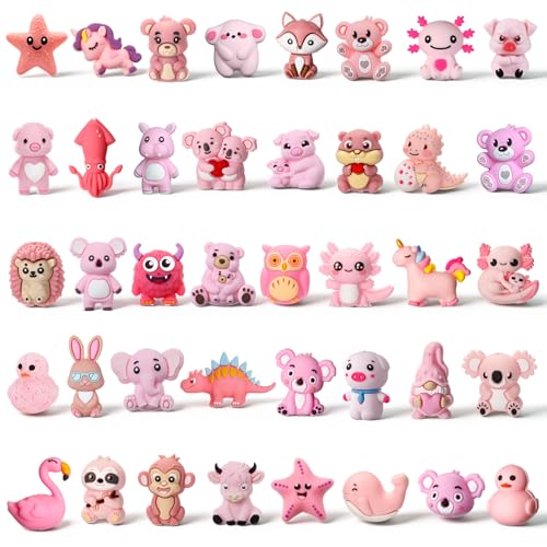 Ferreve 40 Pcs 3D Silicone Focal Beads for Pens, Keychain Making, Focal Beads Bulk for Beadable Keychain DIY Crafts Bracelet Necklace Phone Chain Charms Jewelry Making(Animal Pink) - style: Animal Pink