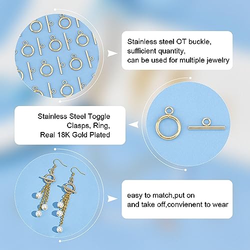 UNICRAFTALE 30 Sets Stainless Steel Toggle & Round IQ Clasps - Golden Necklace Toggle Clasps & Jewelry Connectors for DIY Jewelry Making - size: 18.5mm long