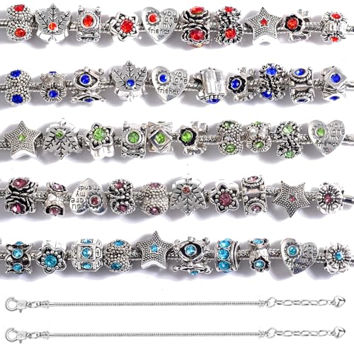 50pcs Large Hole Metal Spacer Beads for Bracelet Necklace Jewelry Making, Rhinestone Focal Beads for Pen Hair Keychain, Mixed Style (50Pcs Rhinestone) - color: 50Pcs Rhinestone