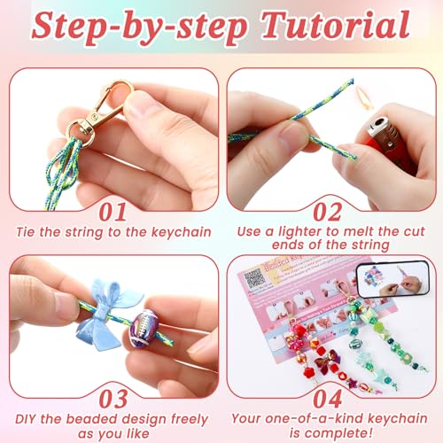 TOHONGADON 1812 Pcs Bead Keychain Making Kit, 7 Color Rainbow Beads Bag Charm Kit, Keychain Making Supplies with Beads, Great for Gifts, Festival, Party, Activity - color: 1812 Pcs Beads Keychain Kit