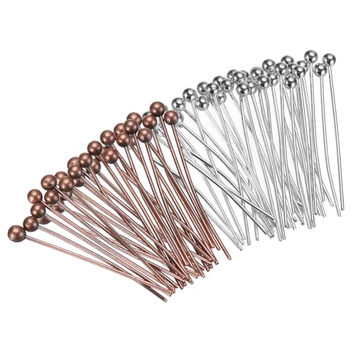 MECCANIXITY 200Pcs Plated Ball Head Pins Jewelry Making 24 Gauge 16mm Wire Head Pins Brass Ball Head Pins End Head Pins for DIY Craft Necklaces Bracelets Earrings, Silver and Purple Bronze - color: Silver and Purple Bronze, size: 16mm