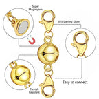 Magnetic Necklace Clasps and Closures 14K Gold Plated 925 Sterling Silver Necklace Extender Magnetic Jewelry Clasps for Bracelet Extenders - color: B-14K Gold