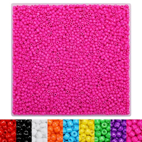 IOOLEEM Hot Pink Seed Beads, 4000+ pcs 3mm Glass Beads for Jewelry Making, Bracelets - color: Hot Pink, size: 3mm / 4000pcs