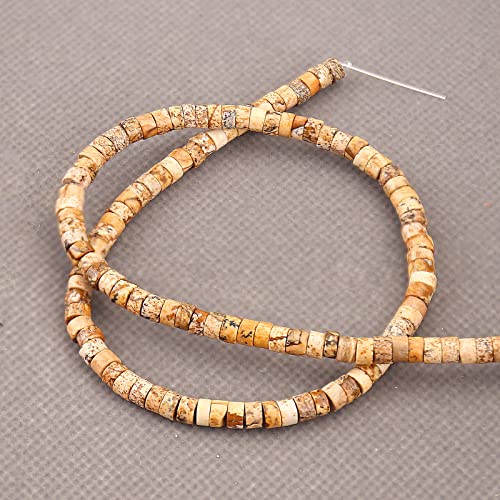 150PCs Natural Picture Jasper Spacer Beads, Loose Semi Precious Flat Round Gemstone Heishi Disc Stone Beads for Beading Jewelry Making 4mm*2mm 38cm - color: Picture Jasper, size: 4MM*2MM