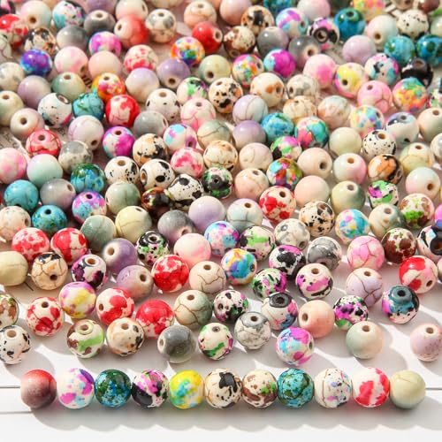 8mm Turquoise Beads 190pcs Natural Stone Bead Gemstone Round Loose Beads for DIY Crafts Bracelet Necklace Earrings Jewelry Making (Mix Color) - color: mix color