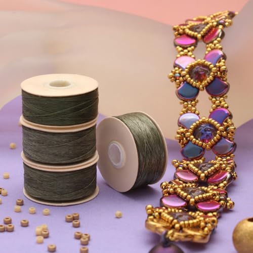 The Beadsmith Nymo Thread – 10-Pack Olive Color – Size D, .30mm Diameter, 64 Yard/58.5 Meter Spool – Made of Nylon – Bead Embroidery & Weaving, Off Loom & Loom Work and DIY Craft Projects - size: Size D, 64 Yards, style: Olive