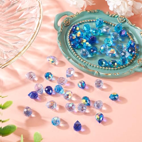 50Pcs Blue Faceted Teardrop Glass Beads Top Drilled Drop Spacer Glass Beads Transparent Water Drop Crystal Bead Teardrop Chandelier Charms for DIY Crafts Earring Necklace Making - color: Blue