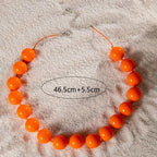 Caiyao Bohemian Colorful Acrylic Round Beaded Choker Necklaces Handmade Adjustable Resin Beads Clavicle Rope Necklace for Women Men Ethnic Costume Party Vacation Jewelry Gifts - color: Orange