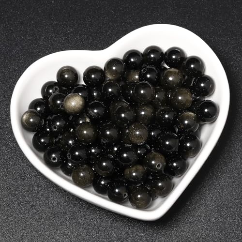 60pcs 6mm Natural Stone Beads Gold Obsidian Beads Energy Crystal Power Gemstone for Jewelry Making, DIY Bracelet Necklace - color: Gold Obsidian, size: 6mm