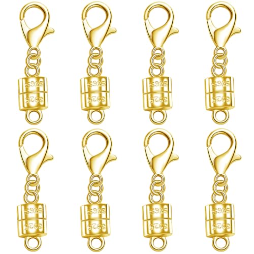 925 Silver Magnetic Necklace Clasp with Lobster Clasp,Magnetic Necklace Clasps and Closures for Bracelet Necklace Extender (8golden) - color: 8golden