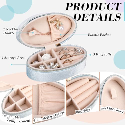 Kenning 12 Pcs Small Velvet Travel Jewelry Box Mini Jewelry Case Portable Organizer Pouch Bridesmaid Proposal Gift for Women (Oval) - style: Oval