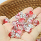 100Pcs 10mm Crackle Glass Beads for Jewelry Making - Round Spacer Crystal Beads Bulk, DIY Craft Supplies for Necklace Bracelet Earrings (Red Light Green Transparent) - color: Red Light Green Transparent
