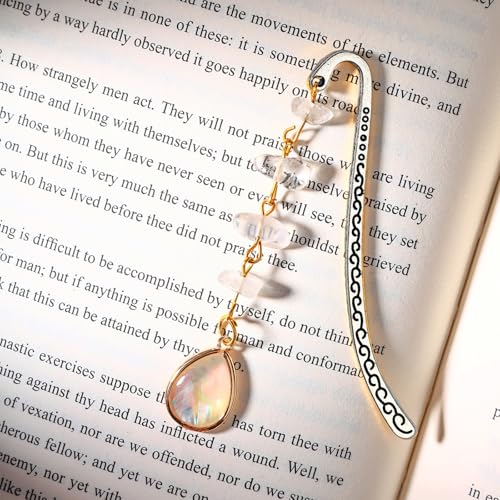 Vintage Metal Bookmark Pendant with Opal Drop Shell&Clear Quartz Crystal Stones Bead Chain-Elegant Opal Bookmarks for Women,Men,Book Lovers,Teachers and Girls(Silver) - style: Silver