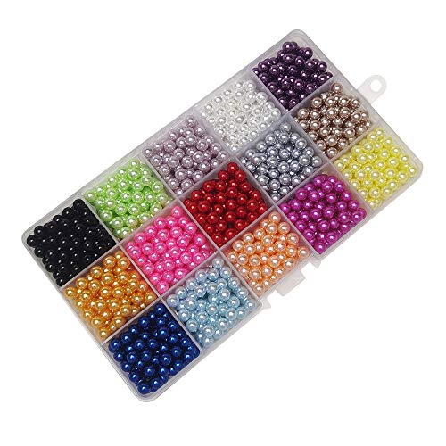Chenkou Craft 1050pcs 6mm Assorted 15 Colors No Hole Round Ball Bead Scrapbooking Craft DIY Beads Decoration + Plastic Box (Assorted Colors, 6mm) - color: Assorted colors, size: 6mm