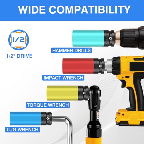 5PCS 1/2" Drive Wheel Protector Impact Socket, Non-Marring Lug Nut Deep Socket Set, CR-MO, 6 Point, Color-Coded Protective Socket | Metric 15 17 19 21 22 mm - size: 1/2" Protective Cover Sockets 5pcs