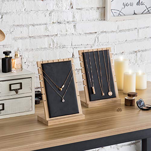 MyGift Modern Bamboo Necklace Jewelry Tabletop Display Boards, Set of 2,Black - color: Black