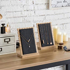 MyGift Modern Bamboo Necklace Jewelry Tabletop Display Boards, Set of 2,Black - color: Black