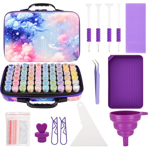 60 Slots Diamond Painting Storage Container, Diamond Art Kits for Adults Stackable Bead Organizer with Carrying Handle, Craft Storage Box with Accessories (Celestial Journey-60 Slots) - color: Celestial Journey-60 Slots