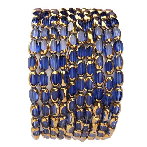 Glass Rice Beads Clear Royal Blue 4x6mm 50pcs Faceted Oval Golden Edge Crystal Loose Beads for DIY Craft Jewelry Making - color: Clear Royal Blue