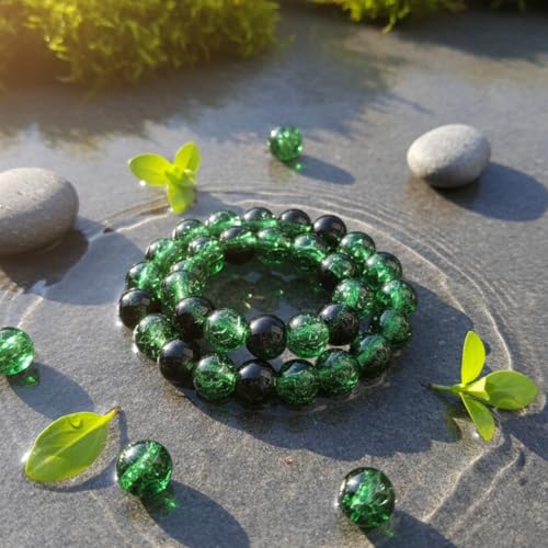 DandS ltd Crackle Lampwork Glass Beads for Jewelry Making, Dark Green, Vibrant DIY Bracelets, Necklaces, Earrings, Beading Supplies & Craft Kits for Handmade Jewelry, 80pcs 0.39 inch (10mm), #J234-10 - color: Dark Green
