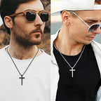 Romass 2 Pcs Cross Necklace for Men Boys,Stainless Steel Pendants Silver Black Gold Crosses Chain Jewelry Gifts Box 16-30 inches - size: 30 in, style: 2Pcs(silver+black) 1.2 "* 0.7'' pendant