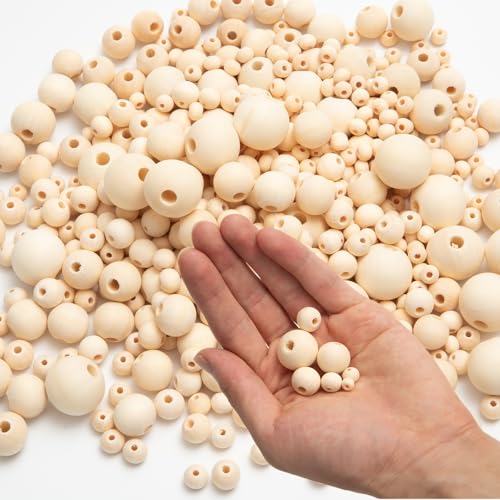 1000pcs Wooden Beads for Crafts 7 Sizes Natural Unfinished Bulk Beads for Garland Macrame Jewelry Making & DIY Farmhouse Decor - size: Mix-Sizes