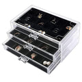 YUFONG Earring Organizer Box Acrylic Jewelry Organizer with 3 Drawers 54 Adjustable Grids Clear Stackable Earring Holder Velvet Trays Ring Display Case for Women Girls (Black) - color: Black