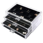 YUFONG Earring Organizer Box Acrylic Jewelry Organizer with 3 Drawers 54 Adjustable Grids Clear Stackable Earring Holder Velvet Trays Ring Display Case for Women Girls (Black) - color: Black
