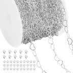 Jabogrii 5 Meters Stainless Steel Heart Chain for Jewelry Making Silver DIY Craft Jewelry Making Chain with Lobster Clasps and Jump Rings - color: Hollow Heart Silver
