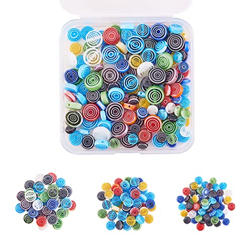 UR URLIFEHALL 140 Pcs Millefiori Lampwork Glass Beads Flat Round Spacer Beads for Crafts Bracelets Anklet Necklace DIY Making - color: 140pcs-6~10x3~4mm-flat round candy millefiori bead