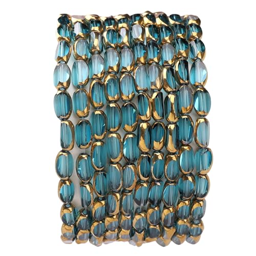 Glass Rice Beads Clear Lake Blue 4x6mm 50pcs Faceted Oval Golden Edge Crystal Loose Beads for DIY Craft Jewelry Making - color: Clear Lake Blue