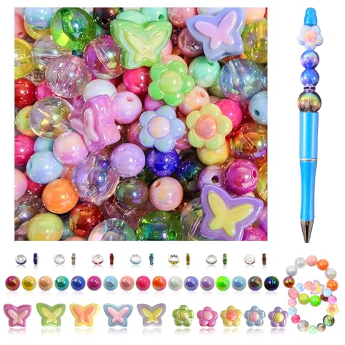 254 Pieces Beads for Pens - 16MM Acrylic Loose Beads Bulk Set - Beads Kit for Crafts - Fit for Jewelry Making, Bracelets, Beadable Pens, and Focal Bead - Cute Bead for DIY Supplies - color: Ransparent bead