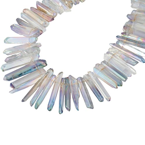 SUNYIK Grey AB Titanium Coated Crystal Points Quartz Polished Sticks Spikes Point Beads 15 inch Strand Drilled - color: Grey AB(Polished), size: 0.5"-1.6"