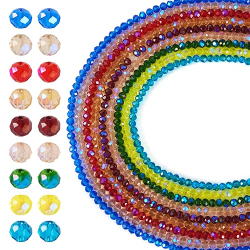 Elecrelive 1110pcs 4mm Glass Rondelle Beads Faceted Glass Beads Transparent Electroplate Glass Beads Mixed Color for DIY Beading Bracelet Necklace Jewelry Making - color: 9 Colors, size: 4x3mm